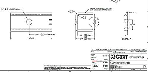 CURT 45405 Trailer Hitch Receiver Adapter Reducer Sleeve, 2-1/2 to 2-Inch, Carbide Black Powder Coat