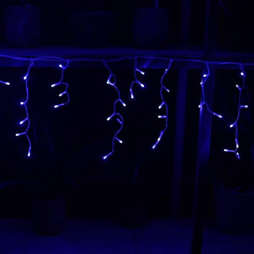 YASENN LED Icicle Style Lights,Icicle Lights with Twinkling strobes,Sparkling Icicle Lights for Indoor Outdoor Eaves Christmas Wall Decorations (29.5FT white cable icicle, Blue + Cool White Strobe)