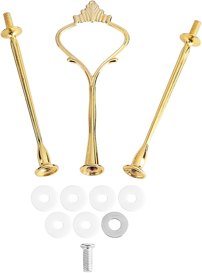 Tiered Tray Hardware 2 Tier Tray Two Tiered Tray Cake Tray Stand Handle Fruit Plate Hardware Fitting Holder (Two-Tier Small Round Gold)