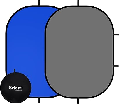 Selens Pop Up Backdrop Collapsible Background 2-in-1 Backdrop with Carry Bag, for Photo Studio Portrait Video Conference Vlog YouTube Live Streaming, Blue Grey, 39x59/1x1.5m