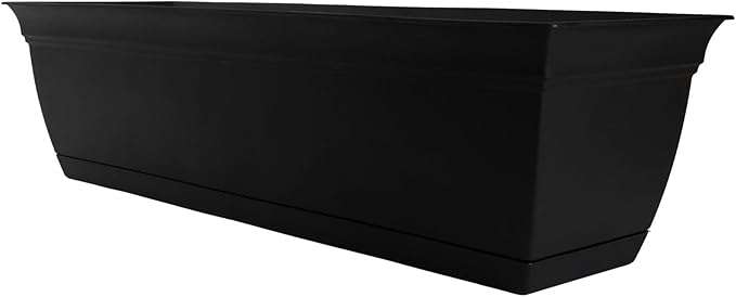 The HC Companies 24 Inch Eclipse Window Planter - Indoor Outdoor Rectangular Plant Pot with Removable Saucer for Flowers, Herbs, Black