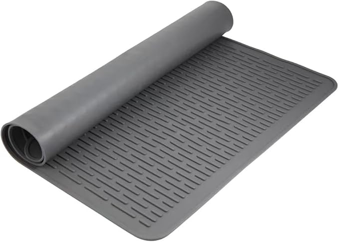 Dish Drying Mat for Kitchen, Heat Resistant Waterproof Foldable Anti-Slip Silicone Mat,Glass Cooktop Protector,Stove Top Cover for Electric Stove(Gray, 28''L x 20''W)