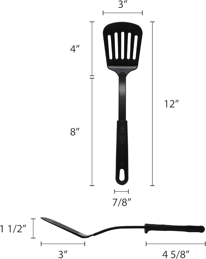 TrueCraftware- 12" Slotted Turner High-Heat Nylon & Polypropylene Handle Black Color-Cooking Spatulas Kitchen Spatulas High Heat Resistant Cooking Utensils Ideal Cookware for Fish Eggs Pancake