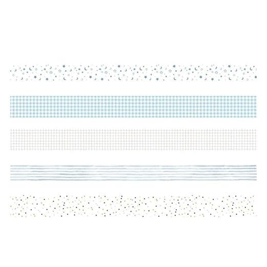 YUBX 5 Rolls Washi Tape Set Creative Basic Skinny Decorative Tapes for Arts, DIY Crafts, Journals, Planners, Scrapbooking, Wrapping (Cyan Dew)