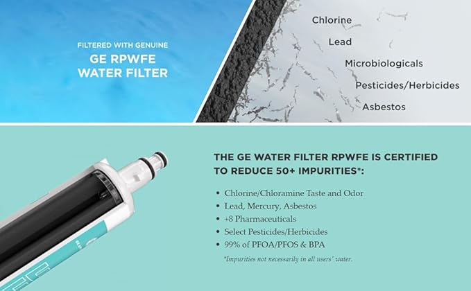 GE RPWFE Refrigerator Water Filter, Genuine Replacement Filter, Certified to Reduce Lead, Sulfur, and 50+ Other Impurities, Replace Every 6 Months for Best Results, Pack of 1
