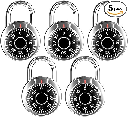 FIGODE Locker Lock, 2 in. Combination Lock, Keyless Padlock for Gym and School Lockers, Black Dial Lock, 5 Pack