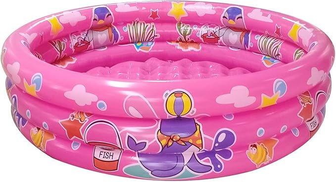 Big Summer 3 Rings Kiddie Pool, 48"X12", Kids Swimming Pool, Inflatable Baby Ball Pit Pool, Small Infant Pool (Pink)