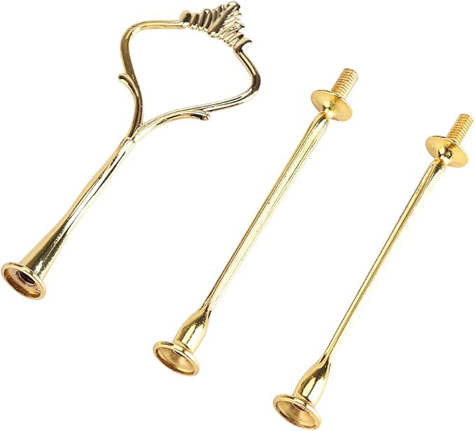 Tiered Tray Hardware 2 Tier Tray Two Tiered Tray Cake Tray Stand Handle Fruit Plate Hardware Fitting Holder (Two-Tier Small Round Gold)