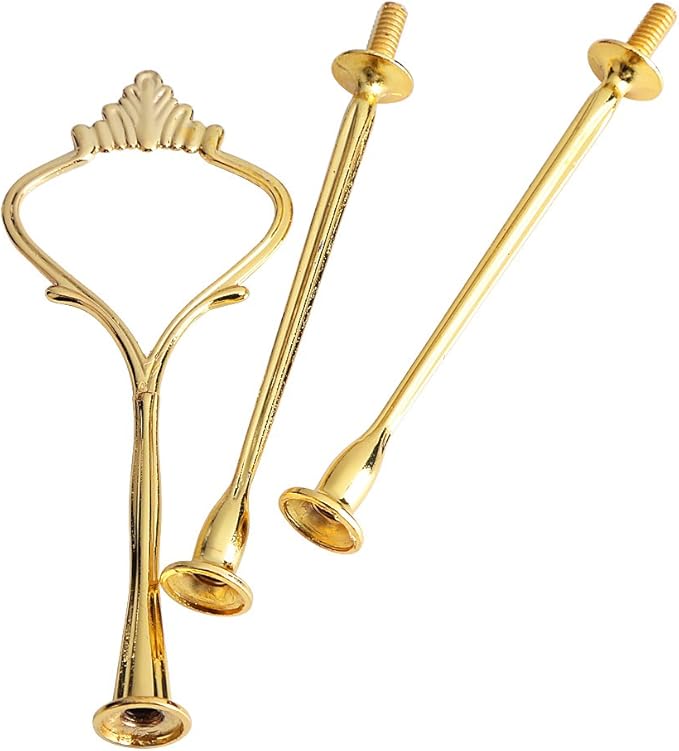 Tiered Tray Hardware 2 Tier Tray Two Tiered Tray Cake Tray Stand Handle Fruit Plate Hardware Fitting Holder (Two-Tier Small Round Gold)