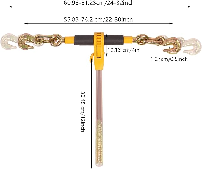 Chain Load Binder, 5/16" -3/8" and 5/16"?o20ft Tie Down Kit w/ 3300LBS Working Load Capacity and Two Grab Hooks, Includes (4) Binders and (4) Chains, Transport Load Package for Hauling