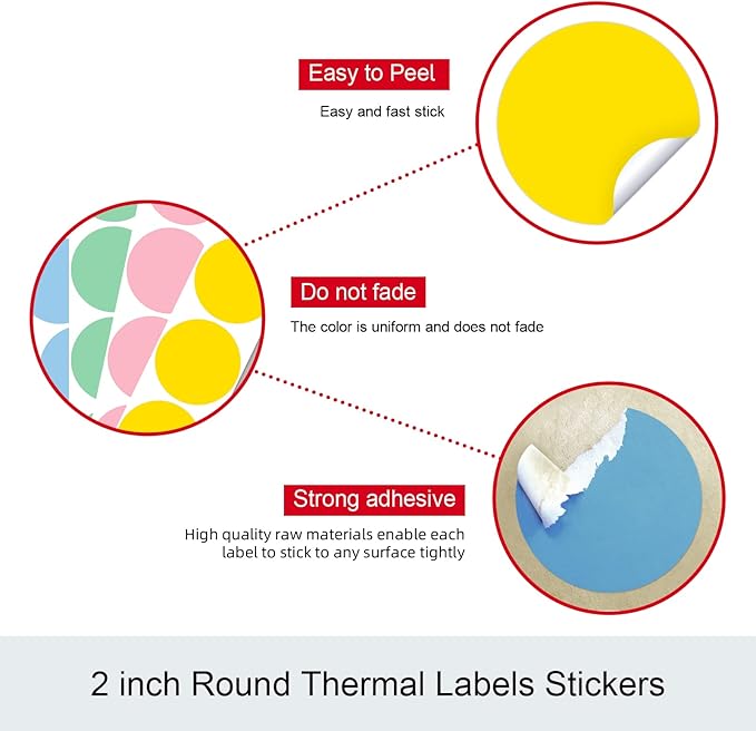 Misofuki 2" 750 Labels Pink Circle Direct Thermal Stickers Labels Roll Compatible with Zebra, Rollo, MUNBYN, Self-Adhesive Round Direct Thermal Labels