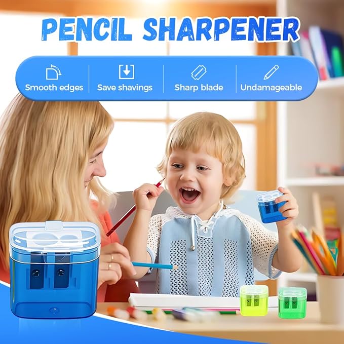 Pencil Sharpeners with Lid, Dual Holes Handheld Pencil Sharpener Manual for Standard and Jumbo Pencils, Compact Cute Sharpener for Kids Adults Students School Home Office (Pink*2)