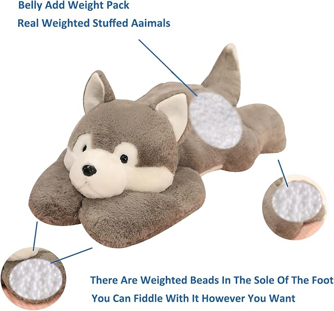 Weighted Stuffed Animals, 3.3 lbs Weighted Husky Stuffed Animal Plush Toy Cute Huskies Weighted Plush Animals Throw Pillow Gifts for Boys Girls, 19.6 inch