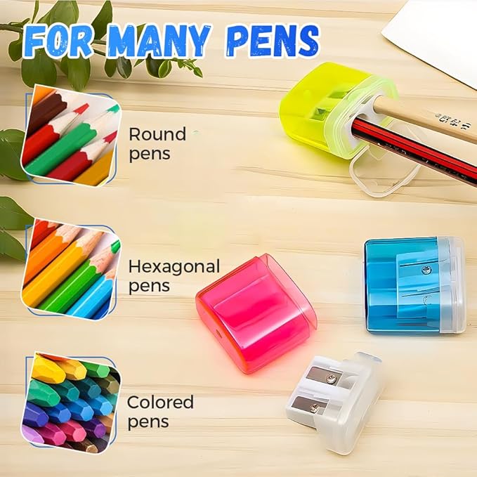 Pencil Sharpeners with Lid, Dual Holes Handheld Pencil Sharpener Manual for Standard and Jumbo Pencils, Compact Cute Sharpener for Kids Adults Students School Home Office (Pink*2)