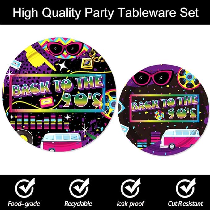 Back to the 90s Party Decorations I Love the 90s Party Paper Plates Retro 1990s Tableware for Hip Hop Theme 1990's Party Supplies Decorations