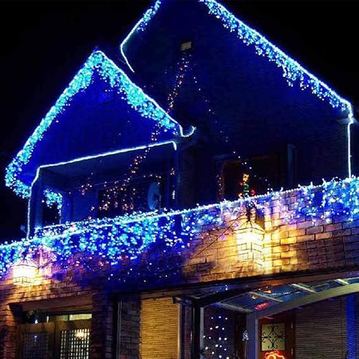 YASENN LED Icicle Style Lights,Icicle Lights with Twinkling strobes,Sparkling Icicle Lights for Indoor Outdoor Eaves Christmas Wall Decorations (29.5FT white cable icicle, Blue + Cool White Strobe)
