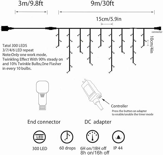 YASENN LED Icicle Style Lights,Icicle Lights with Twinkling strobes,Sparkling Icicle Lights for Indoor Outdoor Eaves Christmas Wall Decorations (29.5FT white cable icicle, Blue + Cool White Strobe)