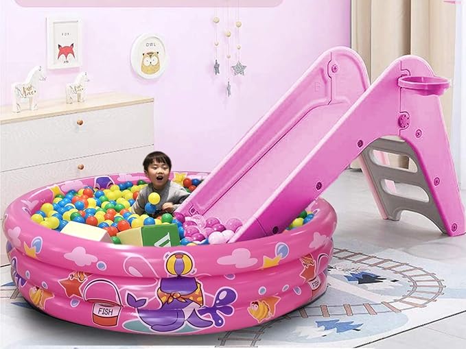 Big Summer 3 Rings Kiddie Pool, 48"X12", Kids Swimming Pool, Inflatable Baby Ball Pit Pool, Small Infant Pool (Pink)