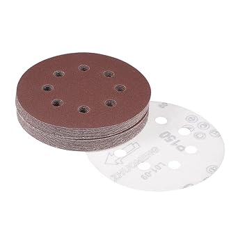 uxcell 20Pcs 5 Inch 8 Hole Hook and Loop Sanding Disc 150 Grit Flocking Sandpaper Random Orbital Sander Paper