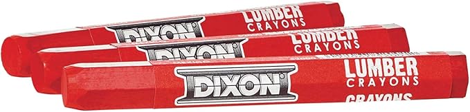 DIXON Industrial Lumber Marking Crayons, 4.5" x 1/2" Hex, Red, 12-Pack (52000)