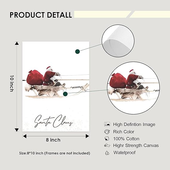 Wall Christmas Decorations, Christmas Signs for Home Decor, Christmas Santa Claus with Sleigh Deer for Christmas Wall Art Prints, Set of 3 Xmas Pictures for Wall (11 x 14 inches, UNFRAMED)