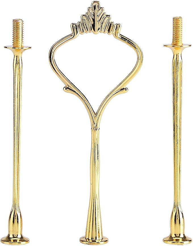 Tiered Tray Hardware 2 Tier Tray Two Tiered Tray Cake Tray Stand Handle Fruit Plate Hardware Fitting Holder (Two-Tier Small Round Gold)