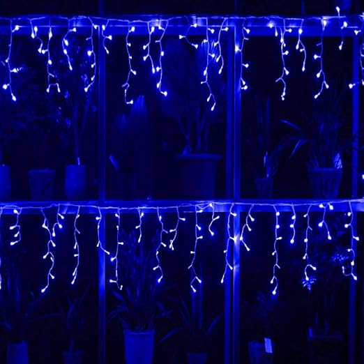 YASENN LED Icicle Style Lights,Icicle Lights with Twinkling strobes,Sparkling Icicle Lights for Indoor Outdoor Eaves Christmas Wall Decorations (29.5FT white cable icicle, Blue + Cool White Strobe)