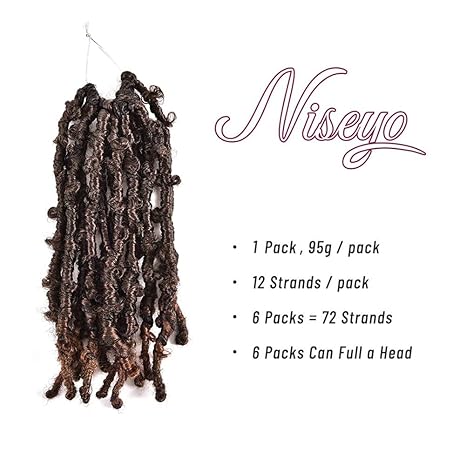 Niseyo Butterfly Locs Crochet Hair 12 Inch 1 Pack Pre-Looped Distressed Locs Crochet Braids (T30)