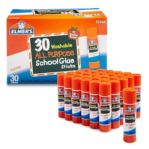 Elmer's All Purpose School Glue Sticks, Acid-Free and Washable, Clear, 7 Grams, 15 Count - Ideal for Craft Projects, Scrapbooking, Classroom, Home, Office, Teacher Supplies