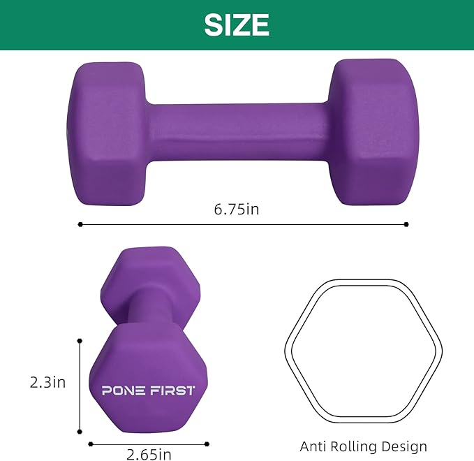 Dumbbell Hand Weight Pairs ‚ Neoprene Dumbbell Exercise & Fitness For Home Gym Equipment and Adjustable Dumbbell Sets‚ Non-Slip, Color Coded Hex Shaped Free Weights.