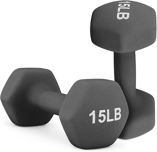Dumbbells Hand Weights Set of 2 (15 LBS)- Neoprene Coated Hexagon Workout Dumbbell Weight, Anti-roll Hexagon Shape No Roll Design for Home Office Workout