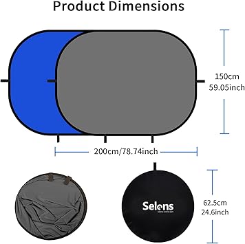 Selens Pop Up Backdrop Collapsible Background 2-in-1 Backdrop with Carry Bag, for Photo Studio Portrait Video Conference Vlog YouTube Live Streaming, Blue Grey, 39x59/1x1.5m