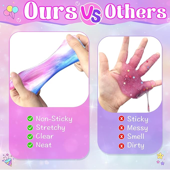 24 Pack Unicorn Slime Party Favors for Kids Slime Cup Bulk DIY Stress Relief Putty Toy Stretchy Non-Sticky Christmas Easter Birthday Goodie Bag Stuffer Classroom Reward for Girls Boys
