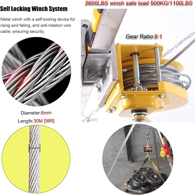 Emergency Rescue Tripod Tripod Pulley Hoist System with 2600lbs Winch, Confined Space Tripod Kit with Fall Protector & Safe Belt, Aerial Work/Emergency Rescue Lifting Appliance