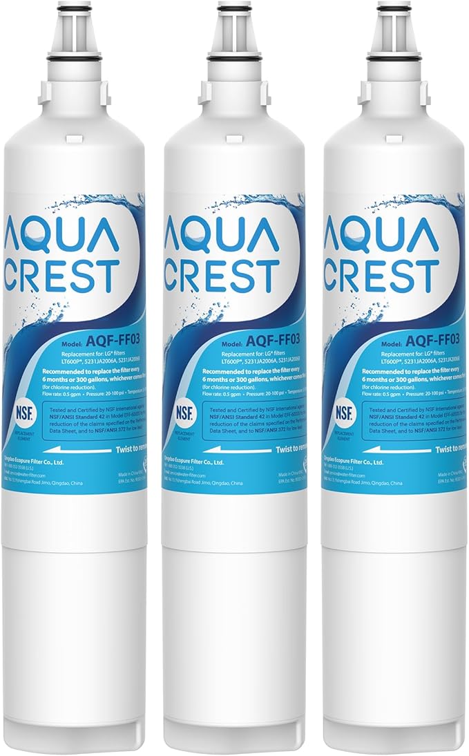 AQUA CREST 5231JA2006A Replacement for LG LT600P Refrigerator Water Filter, fml-2, KENMORECLEAR 46-9990, KENMORE 9990, 5231JA2006B, RWF1000A, LFX25960ST, LSC27931ST