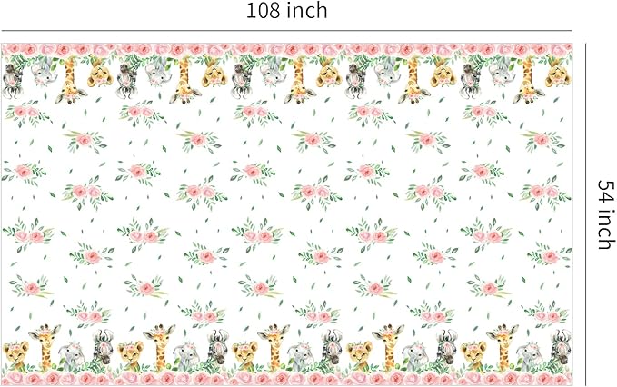 Safari Tablecloth for Girls - Disposable Jungle Party Tablecover Supplies, Jungle Animal Safari Theme Birthday Baby Shower Table Cloth Decorations - 4 Pack (54in x 108in)