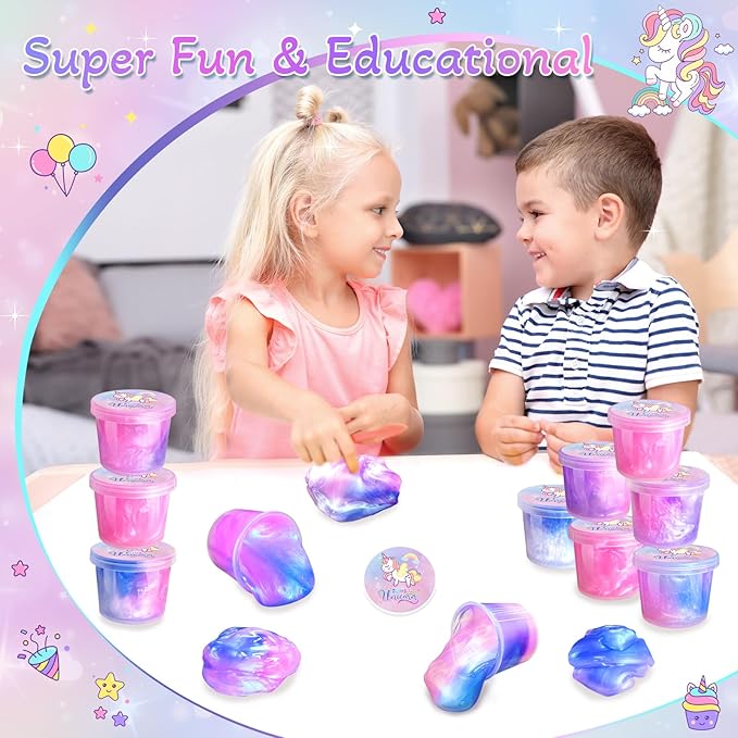 24 Pack Unicorn Slime Party Favors for Kids Slime Cup Bulk DIY Stress Relief Putty Toy Stretchy Non-Sticky Christmas Easter Birthday Goodie Bag Stuffer Classroom Reward for Girls Boys
