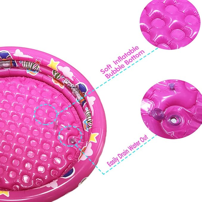 Big Summer 3 Rings Kiddie Pool, 48"X12", Kids Swimming Pool, Inflatable Baby Ball Pit Pool, Small Infant Pool (Pink)