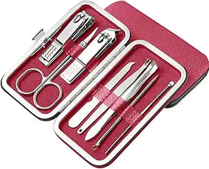 Nail Clippers, Stainless Steel Anti-Splash Nail Clippers, Nail Clippers with Flat Mouth Household File, for Manicure, Pedicure, Women and Men (8 Piece Set Red)