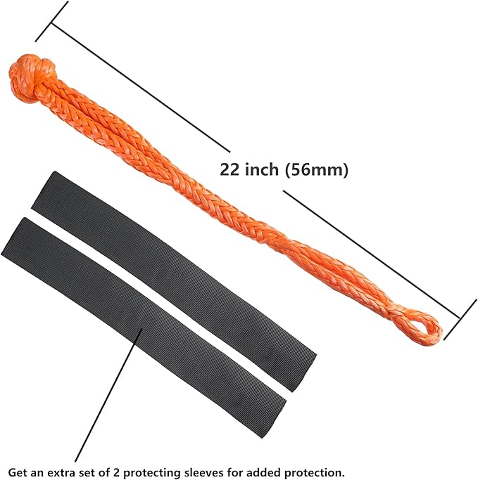 Ucreative 2Pcs Synthetic Soft Shackle 1/2 Inch x 22 Inch (56,000lbs Breaking Strength) with Extra Sleeves (Orange)