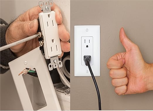 (1 Pcs) 15 Amp Decorator Receptacle Duplex Electrical Wall Outlet White Plate Cover, Size 1-Gang 2.75"x4.50", Unbreakable Polycarbonate Thermoplastic, Electric Receptacle Plug Covers, Contractor Pack