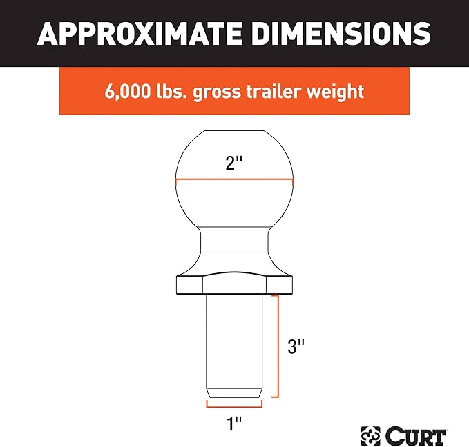 CURT 40074 Chrome Trailer Hitch Ball, 6,000 lbs, 2-Inch Diameter, 1 x 3-Inch Shank