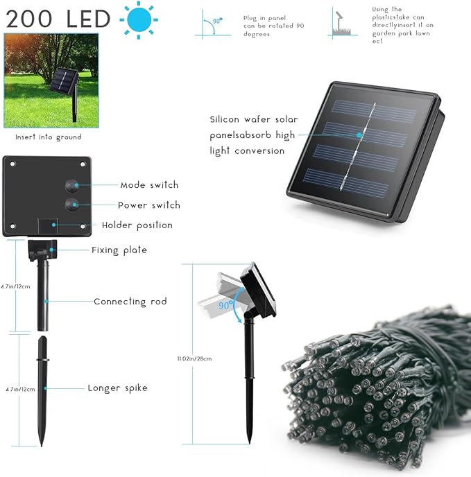 Solar String Lights Outdoor, 200LED 72Ft 8 Modes Outside Lights Solar Christmas Lights Waterproof Starry Fairy Lights Ambiance Lighting for Patio Garden Wedding Party Christmas Decor (White)
