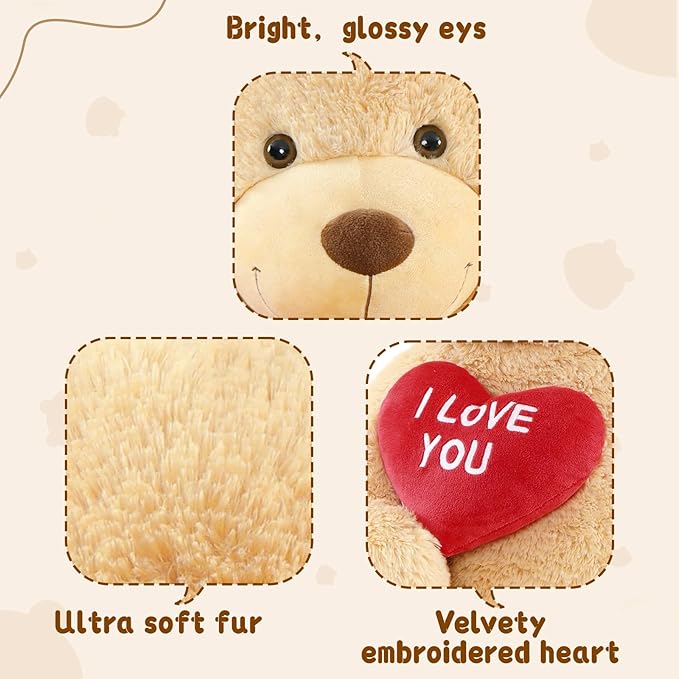 MaoGoLan Giant Teddy Bear 5 Feet Tall- I Love You Red Heart Big Brown Teddy Bear Stuffed Animal - Huge Valentines Teddy Bear for Girlfriend,Boyfriend,Wife,Lover - Anniversary, Birthday