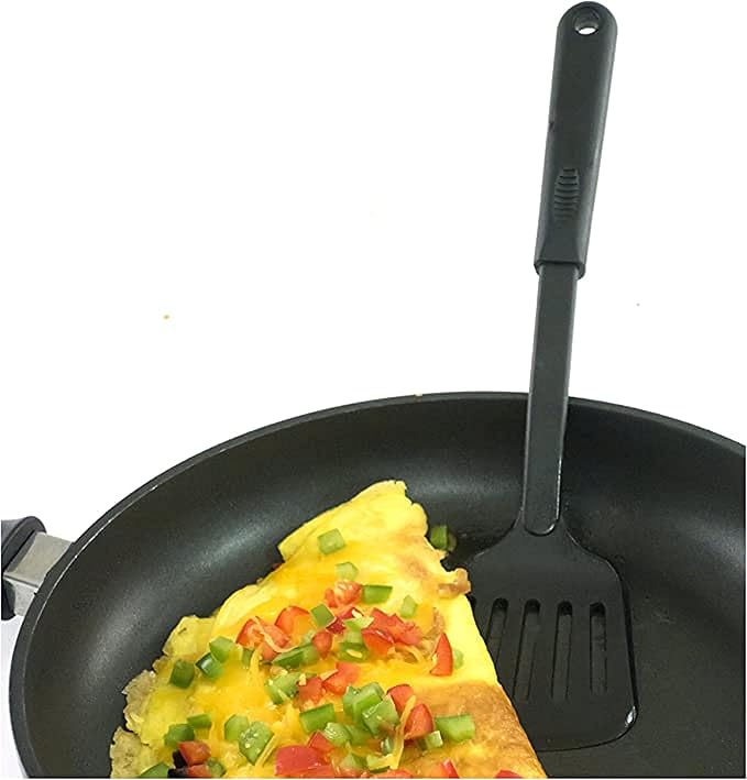 TrueCraftware- 12" Slotted Turner High-Heat Nylon & Polypropylene Handle Black Color-Cooking Spatulas Kitchen Spatulas High Heat Resistant Cooking Utensils Ideal Cookware for Fish Eggs Pancake