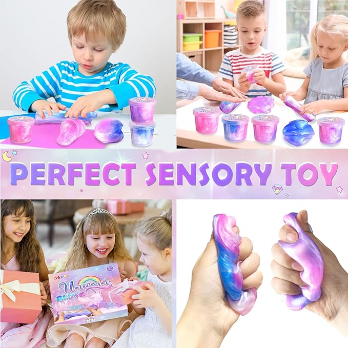 24 Pack Unicorn Slime Party Favors for Kids Slime Cup Bulk DIY Stress Relief Putty Toy Stretchy Non-Sticky Christmas Easter Birthday Goodie Bag Stuffer Classroom Reward for Girls Boys
