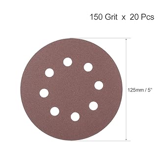 uxcell 20Pcs 5 Inch 8 Hole Hook and Loop Sanding Disc 150 Grit Flocking Sandpaper Random Orbital Sander Paper