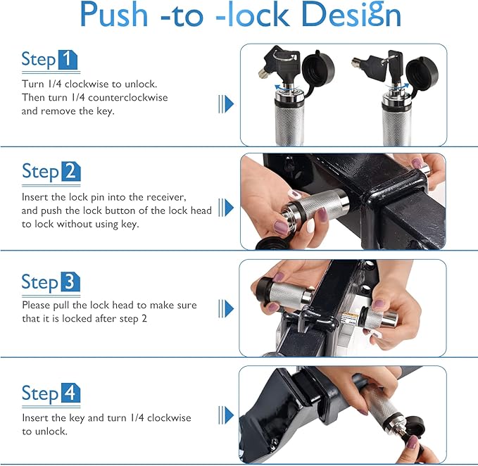 Trailer Hitch Lock, Hitch Receiver Pin Lock Fits Class III IV & 2" Receiver with 5/8" Locking Hitch Pins, Weatherproof Anti-Theft Lockable Pin with Dust to Tow Truck, Boat, Traile, RV, Car