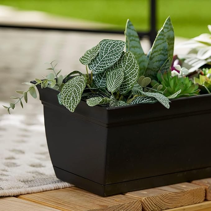 The HC Companies 24 Inch Eclipse Window Planter - Indoor Outdoor Rectangular Plant Pot with Removable Saucer for Flowers, Herbs, Black