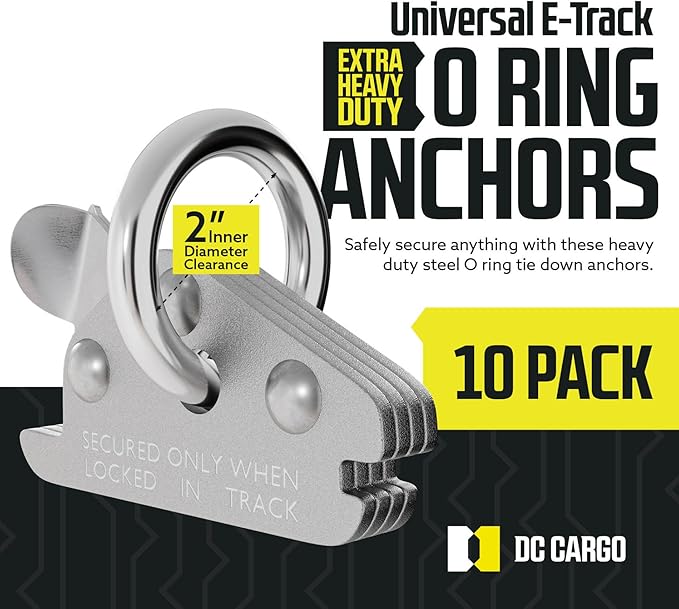 DC Cargo Mall Extra Heavy Duty Steel O-Ring (Pack of 10) 6000Lbs Break Strength - E Track Accessories Tie-Down Anchors for E-Track Tie-Down System